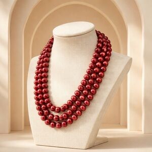 Honora Genuine Red Freshwater Pearl Necklac 56” Opera Length 925 Clasp Cranberry